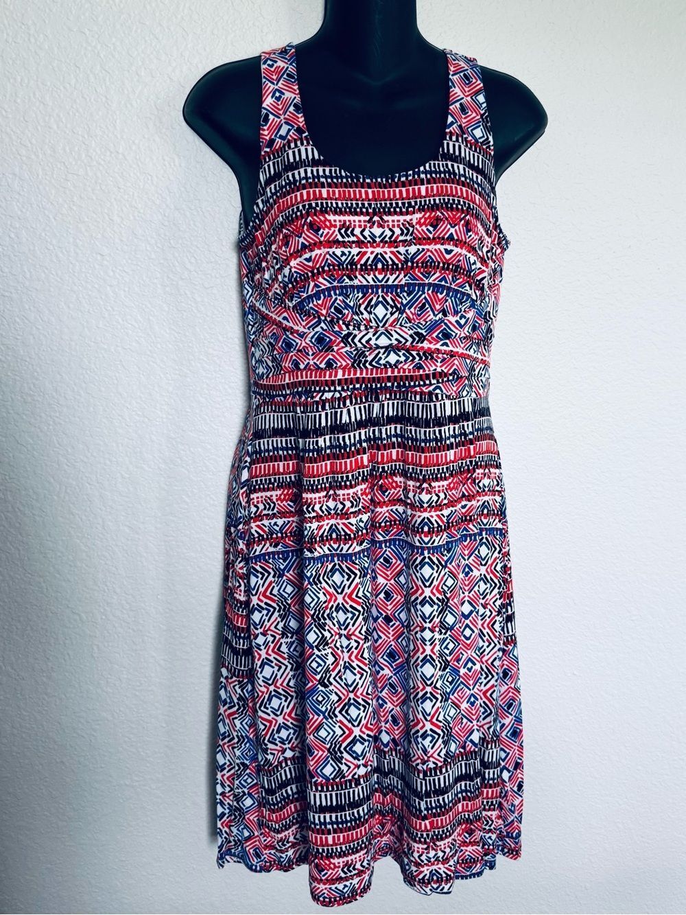 SpenseโRed White & Blue Patriotic Print Summer Sun Dress S